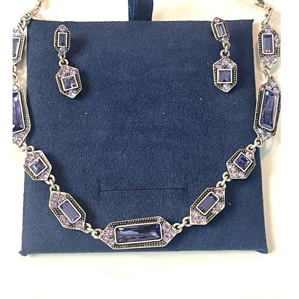 Touchstone Crystal by Swarovski Purple Boreal Earrings And Necklace Set 18" NWOT